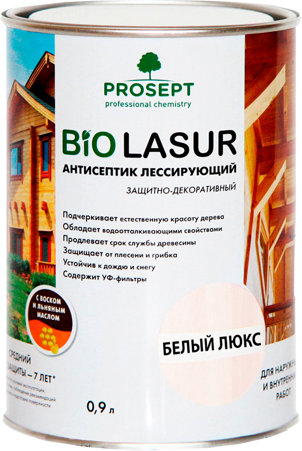Защита древесины PROSEPT BiO LASUR 0,9 л Белый Люкс