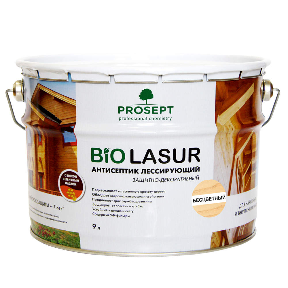 Лессирующие антисептики PROSEPT BiO LASUR 9 л Бесцветный
